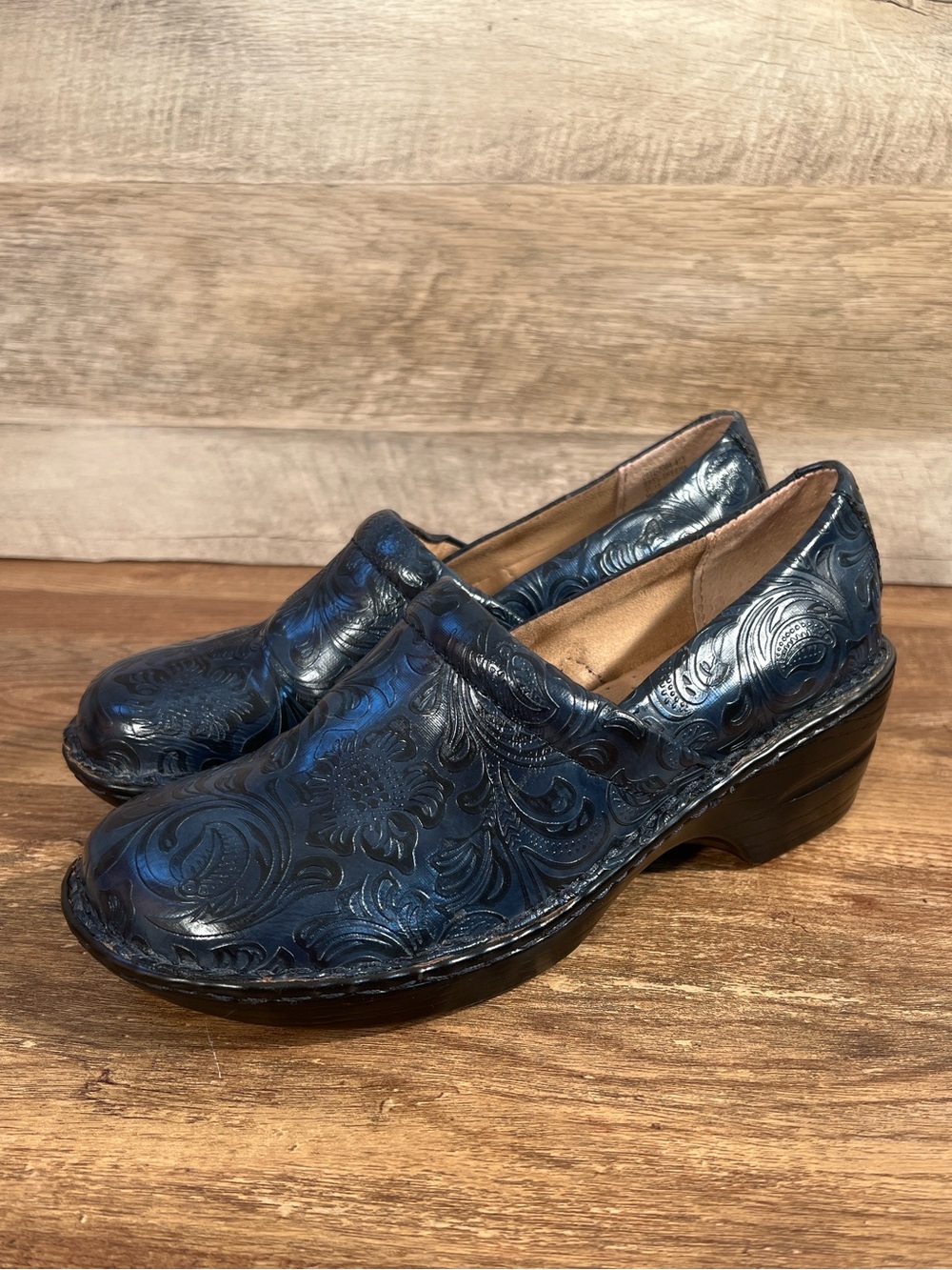 G.H. Bass & Co. Dark Blue Embossed Leather Mules